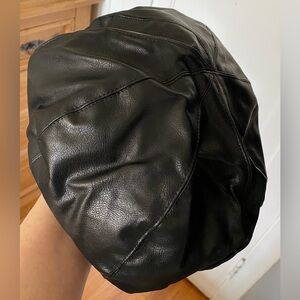 Black Faux Leather Beret